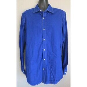 MTailor Men's Custom Dress Shirt XL 17.5 37.5 Royal Blue Contrast Stitch, Cotton
